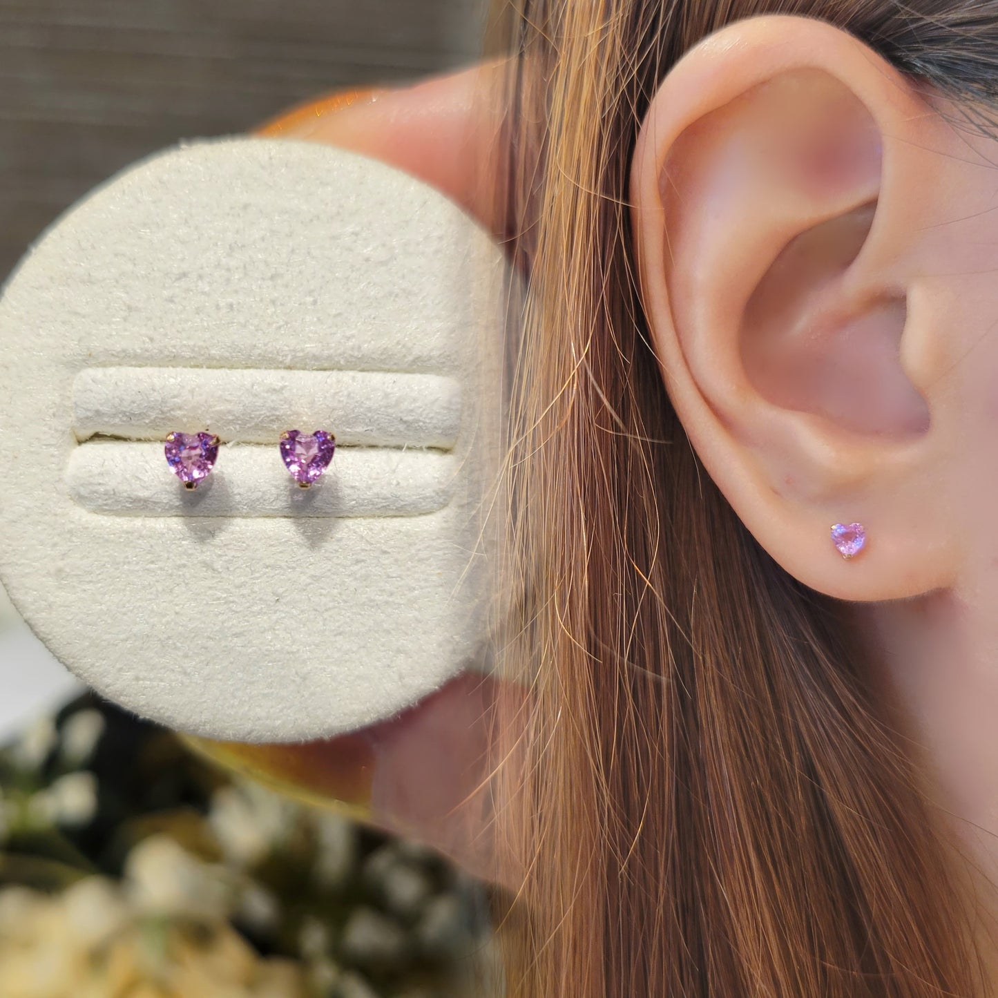 Kofu Artisan | K18PG Natural Pink Sapphire Heart Single Stud 'Artemis'