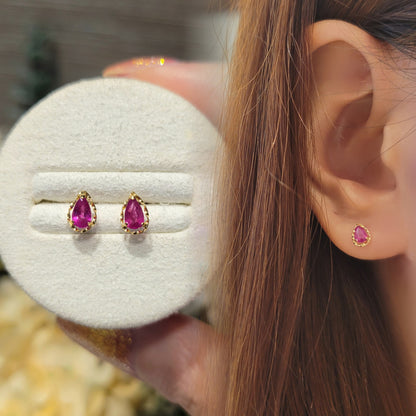 Kofu Artisan | K18 Natural Ruby Teardrop Stud 'Hera'