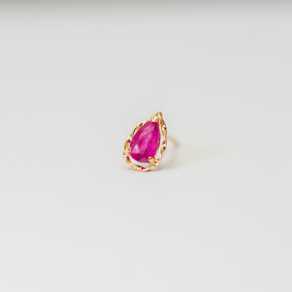 Kofu Artisan | K18 Natural Ruby Teardrop Stud 'Hera'