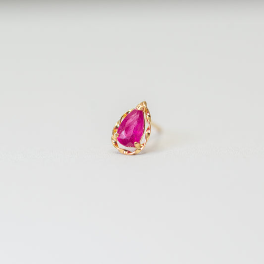 Kofu Artisan | K18 Natural Ruby Teardrop Stud 'Hera'
