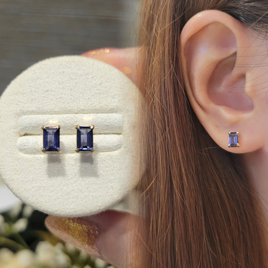 Kofu Artisan | K18 Iolite Rectangle Single Stud 'Hermes'
