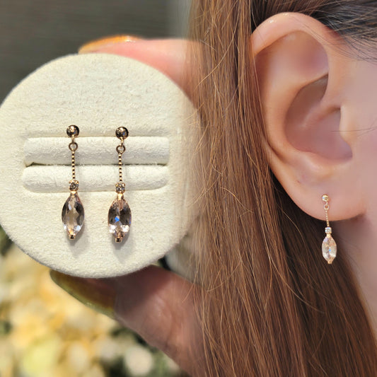 Kofu Artisan | K18PG Morganite & Diamond Dangle Single Earring 'Selene'